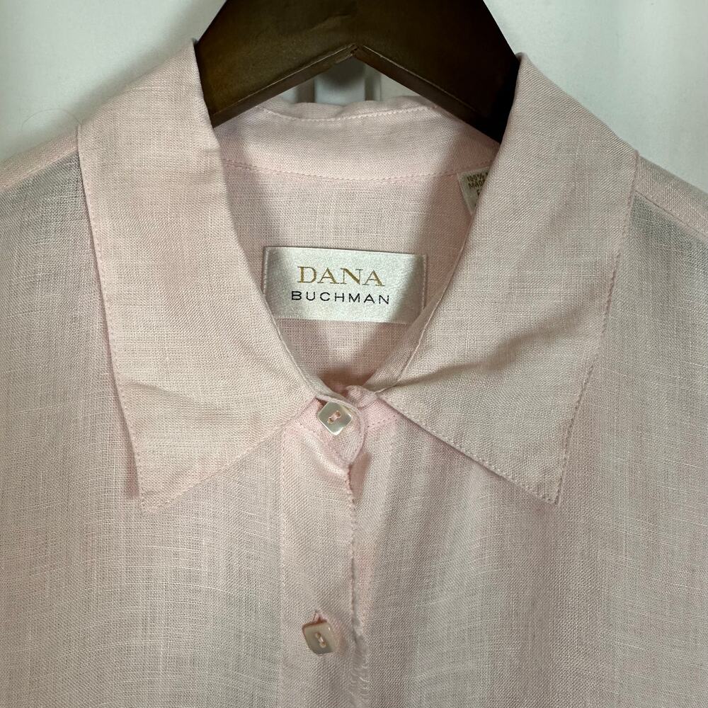 Dana Buchman Sz 12 100% Linen Petal Pink Square‎ Button Up Top Quiet Luxury - Picture 2 of 10